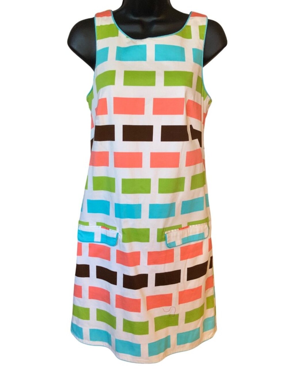 Elizabeth McKay Multicolor Geometric Sleeveless Shift Dress With Front Pockets S